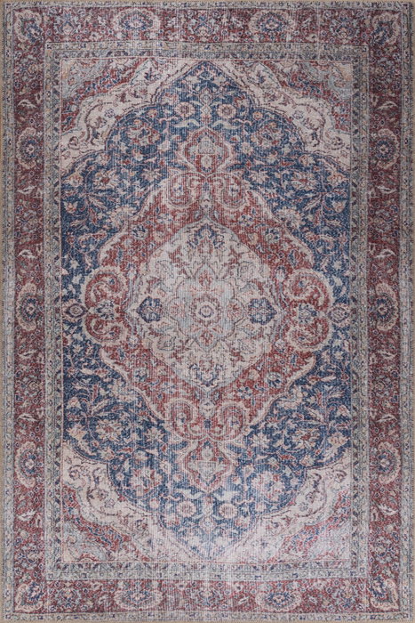 Conceptum Folk Chenille Alfombra Azul Marino y Burdeos 75 x 150 cm